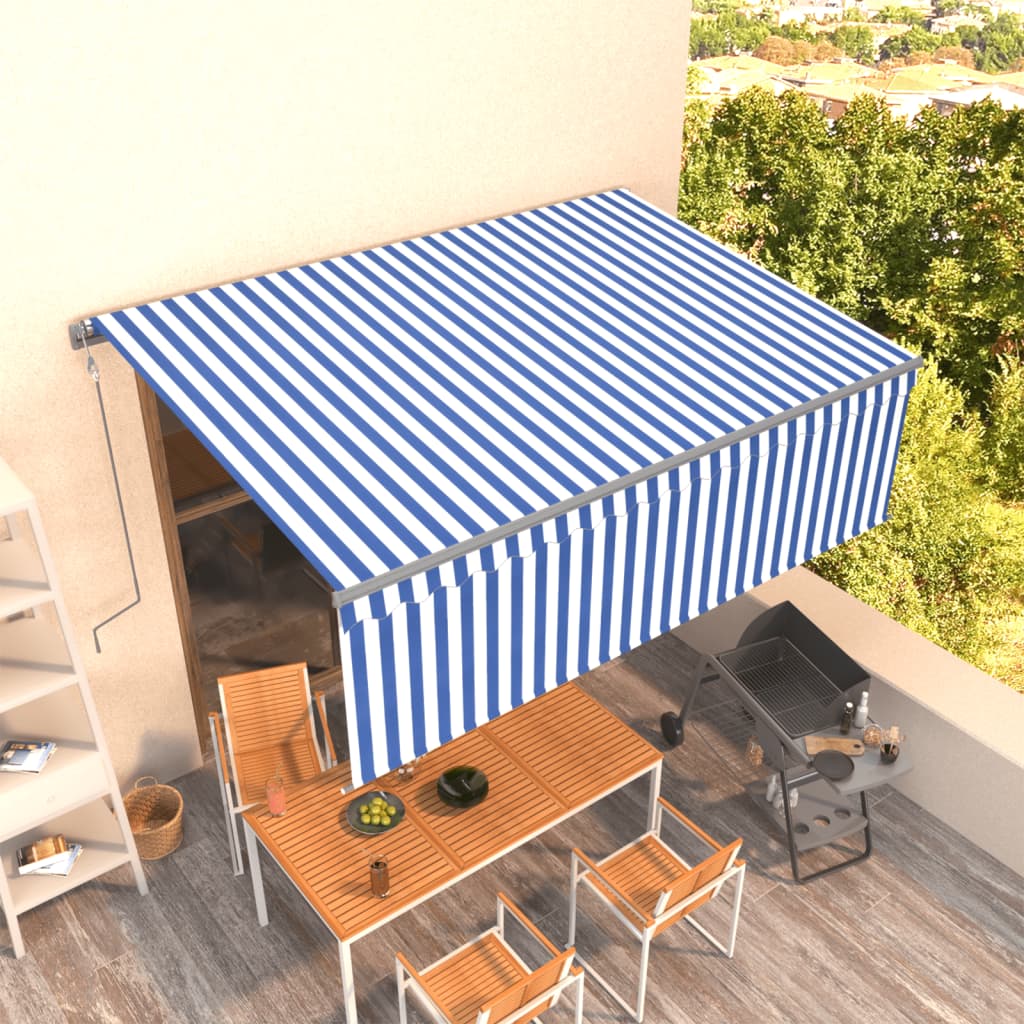 Vidaxl Luifel a automatiquement extensible avec un rouleau à rouleau de 4x3 m blanc bleu