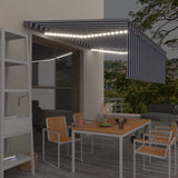 Vidaxl Luifel Capteur de vent à LED aveugle automatique 4x3 m bleu et blanc