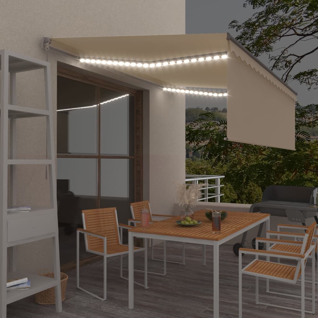 Vidaxl Luifel extensible manuellement avec un rouleau à rouleau LED 4,5x3 m crème
