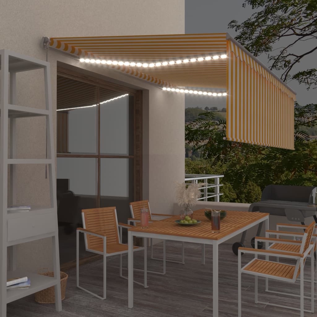 Vidaxl Luifel à l'aveugle extensible manuellement et LED 4,5x3 m jaune blanc