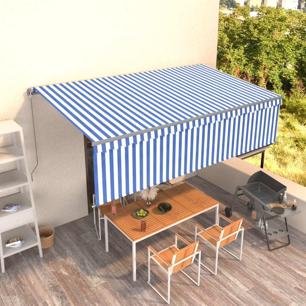 Vidaxl Luifel extensible manuellement avec un rouleau aveugle 5x3 m bleu et blanc