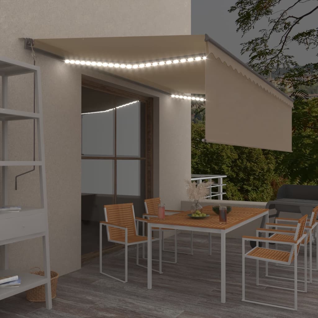 Vidaxl Luifel Automatique avec capteur de vent LED à rouleau à rouleaux 5x3 m crème