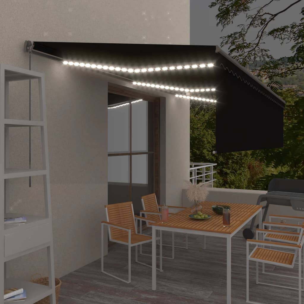 VidaXL Auvent extensible manuellement avec store enrouleur LED 6x3 m anthracite