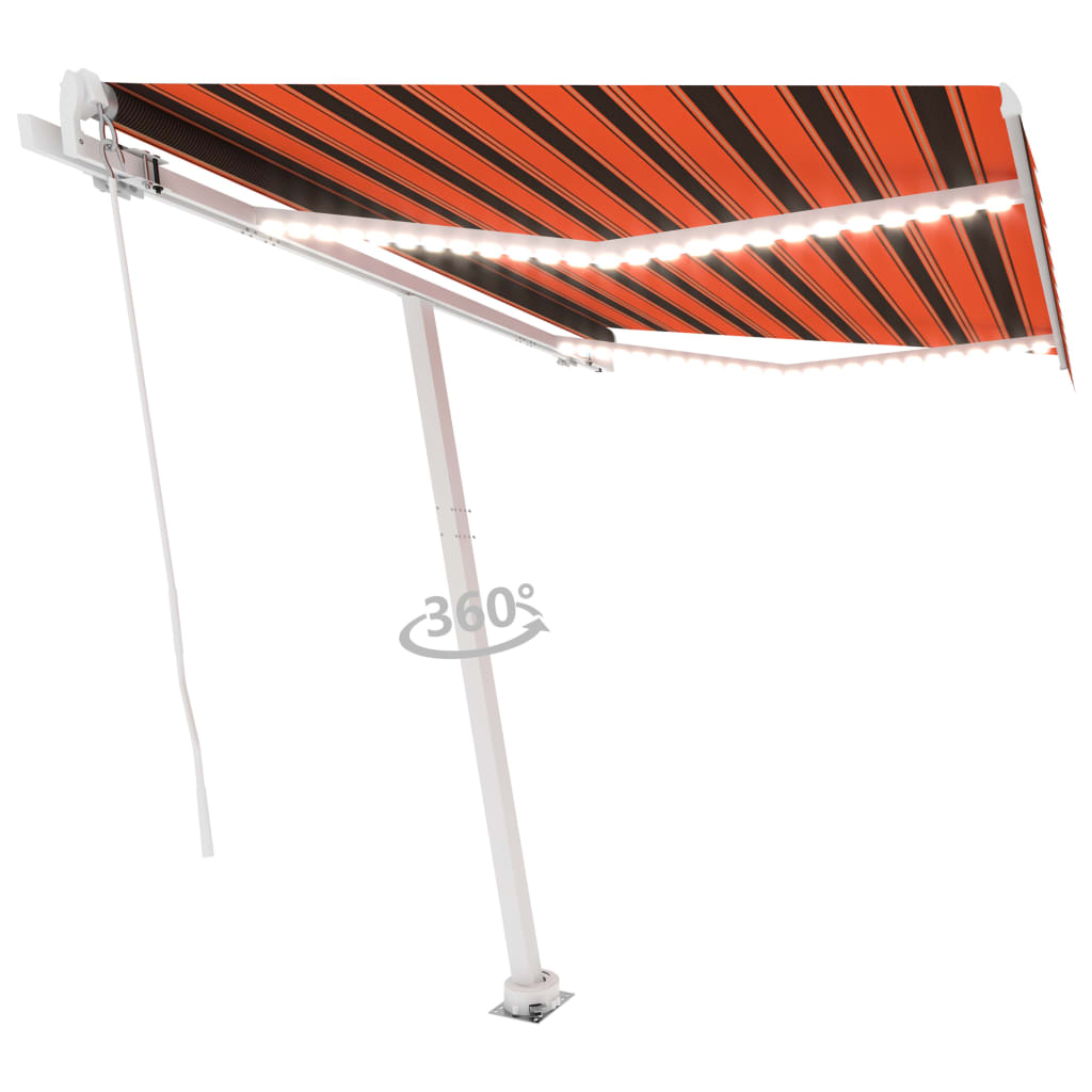 Vidaxl Luifel extensible manuellement avec LED 350x250 cm orange et brun