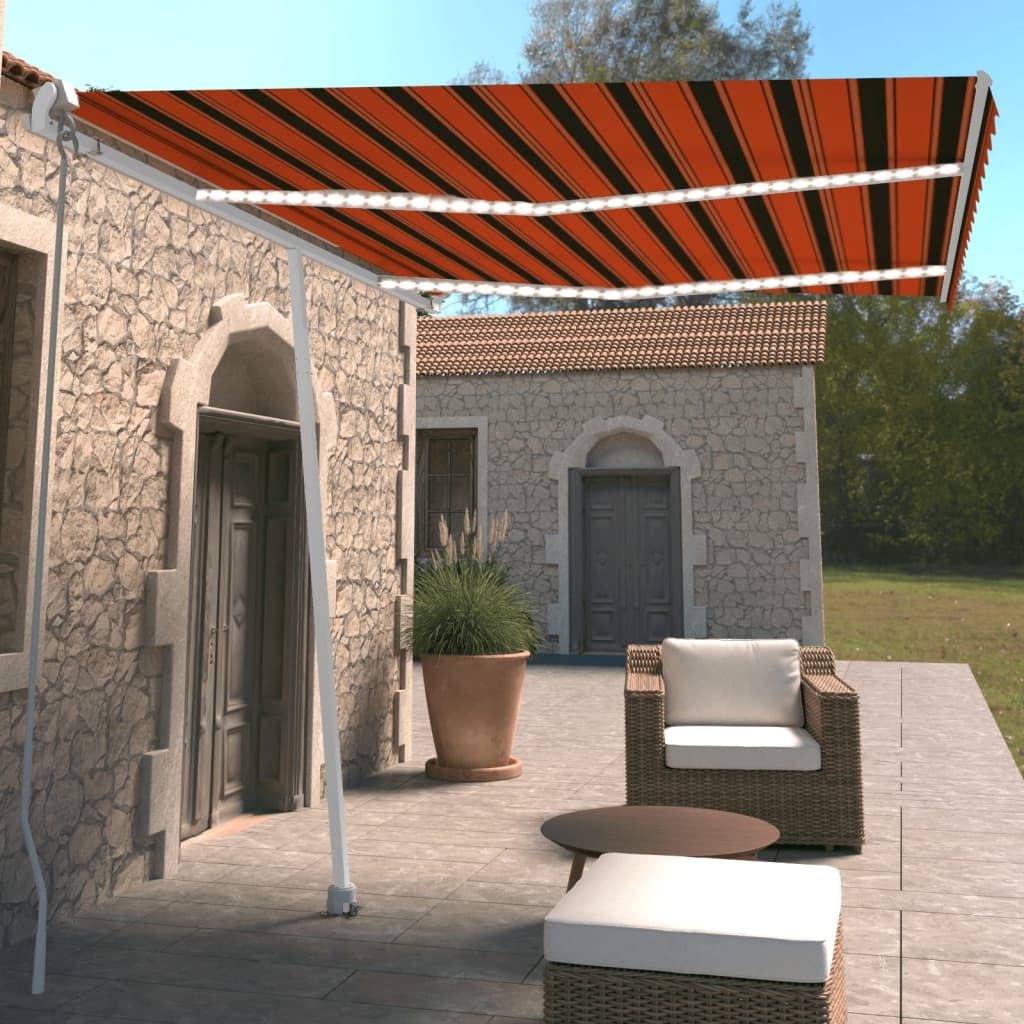 Vidaxl Luifel extensible manuellement avec LED 350x250 cm orange et brun