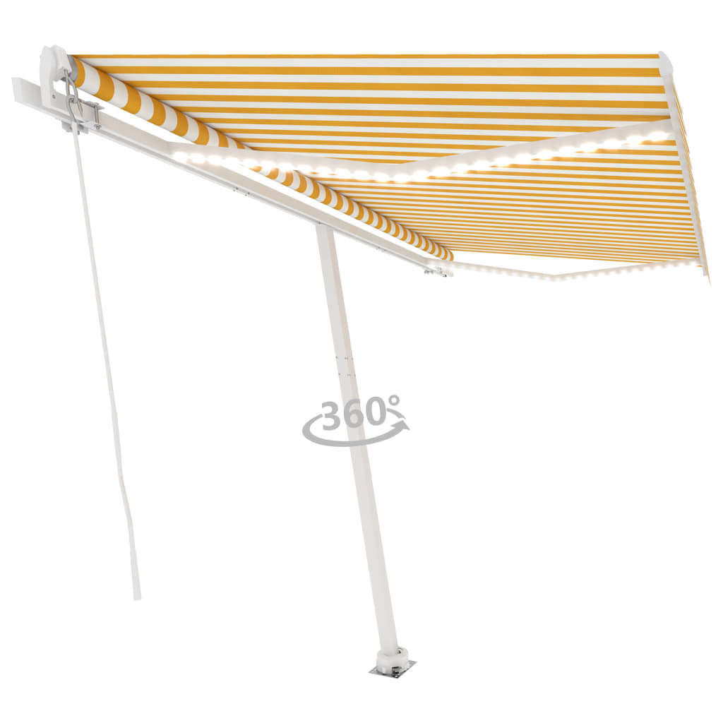 Vidaxl Luifel extensible manuellement avec LED 400x300 cm jaune et blanc