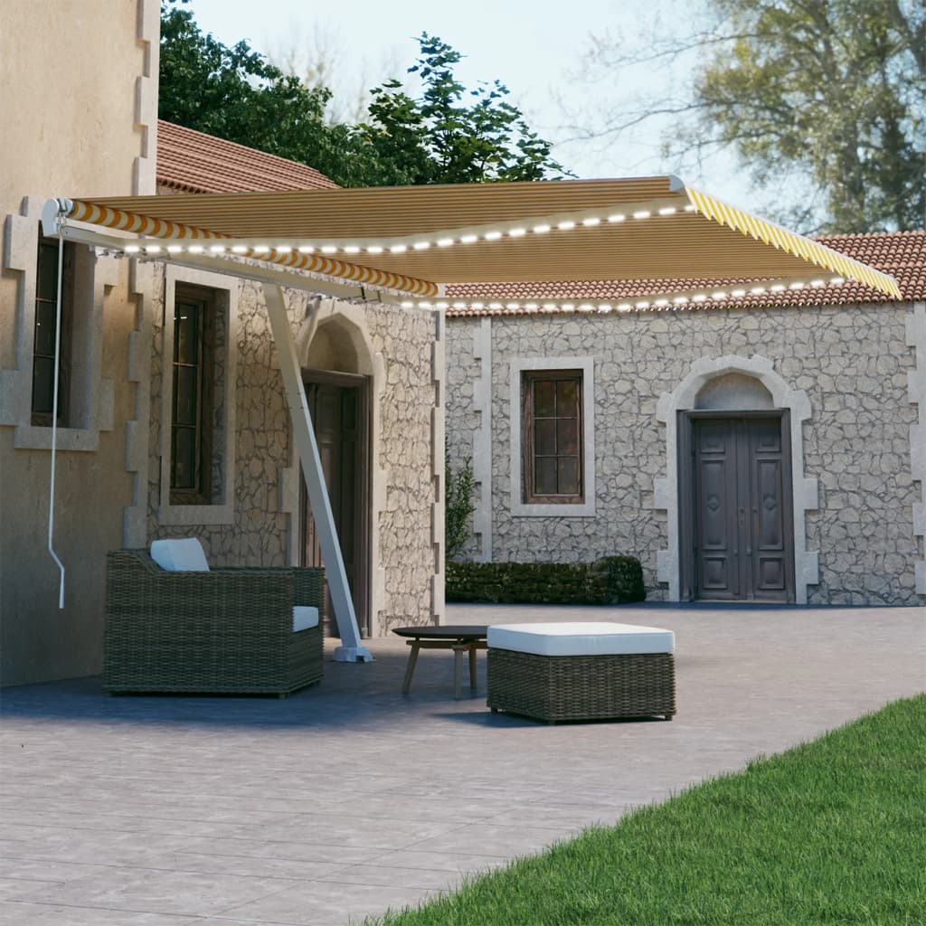 Vidaxl Luifel extensible manuellement avec LED 400x300 cm jaune et blanc
