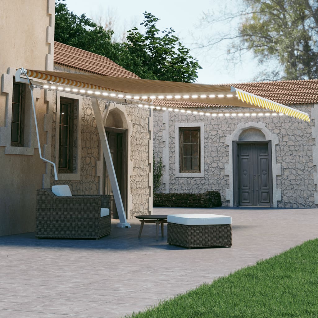 Vidaxl Luifel automatique avec led et capteur de vent 400x300 cm jaune et blanc