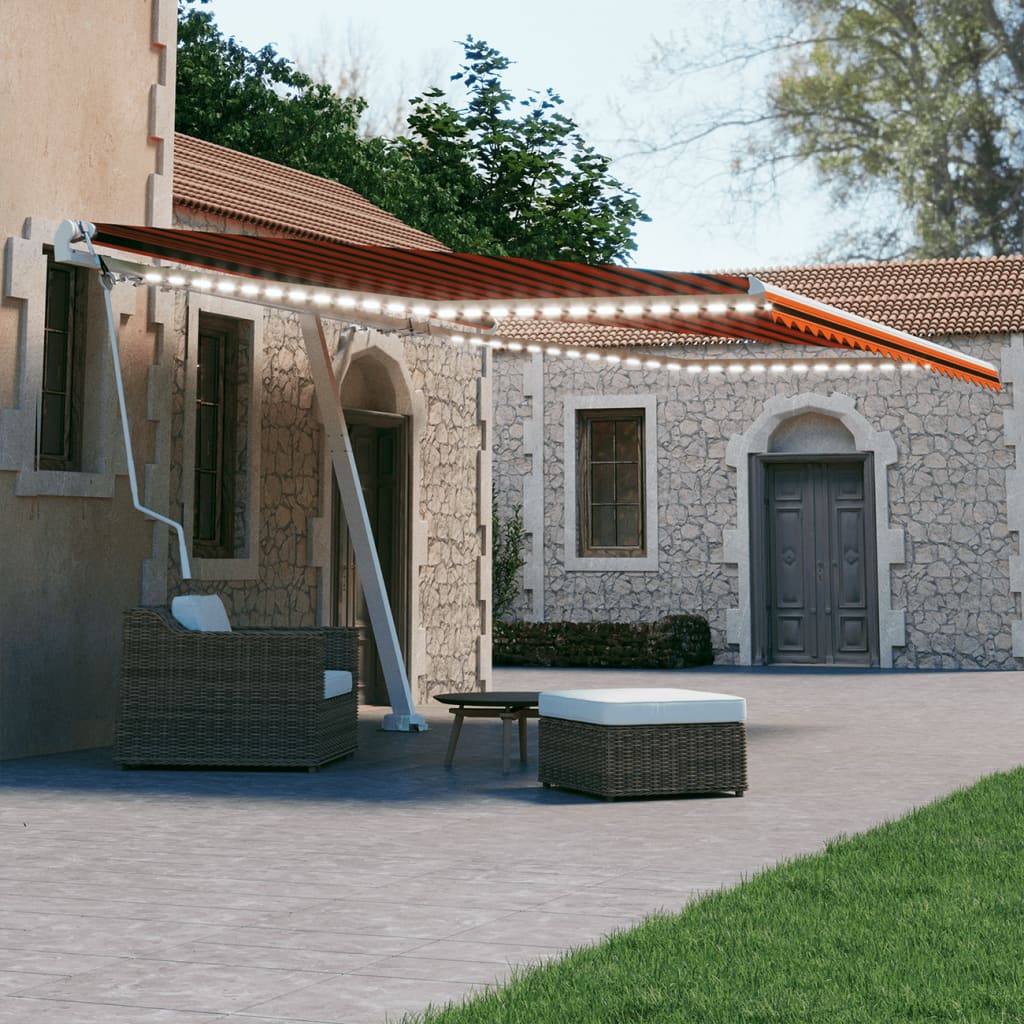 Vidaxl Luifel Automatique avec capteur de vent LED 400x300 cm Brun orange