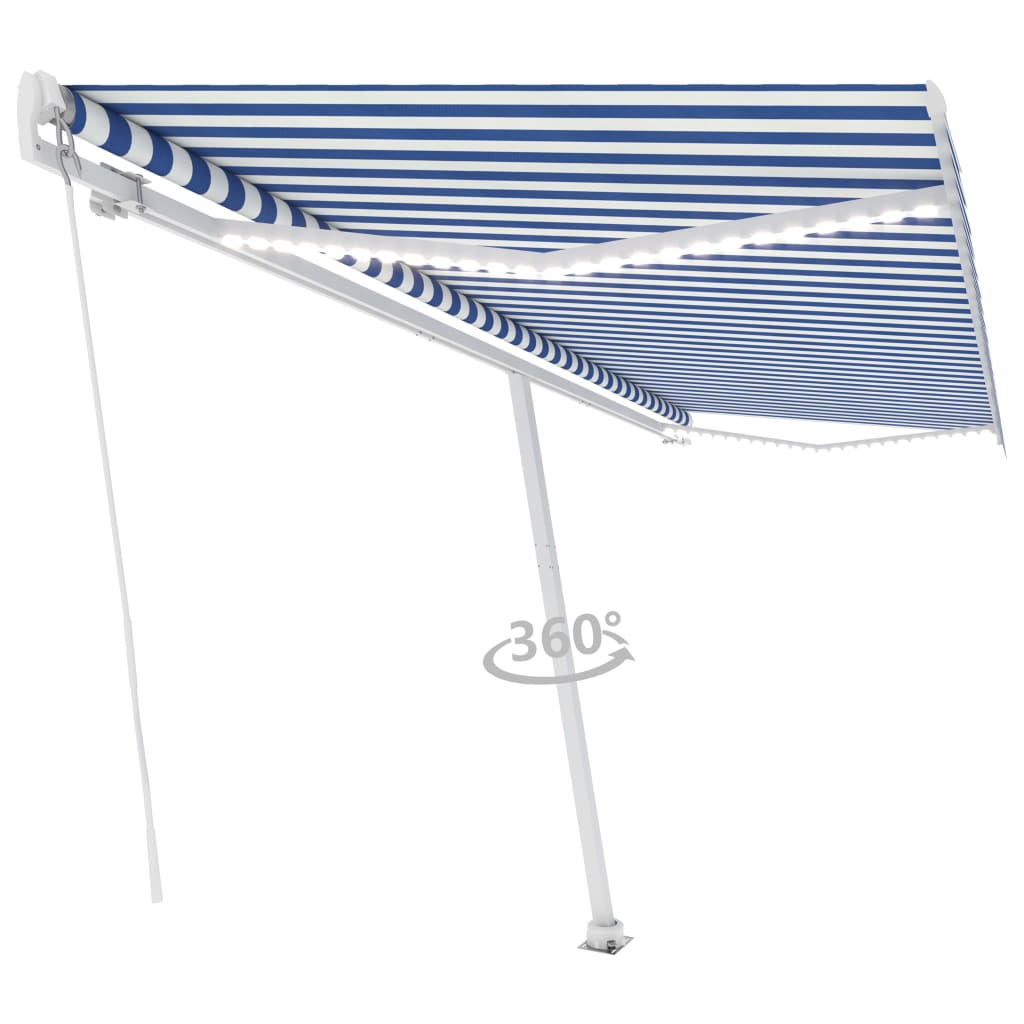 Vidaxl Luifel extensible manuellement avec LED 500x300 cm bleu et blanc