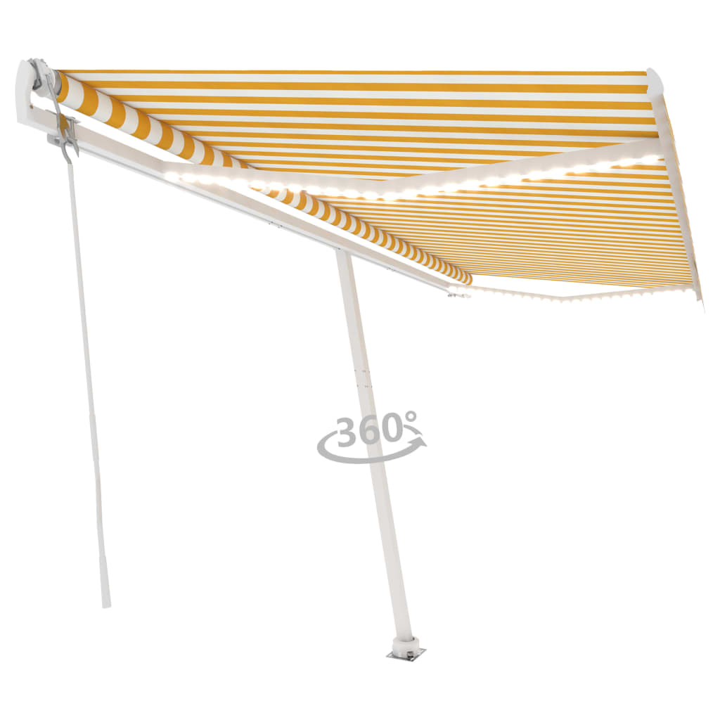 Vidaxl Luifel automatique avec led et capteur de vent 500x300 cm jaune et blanc