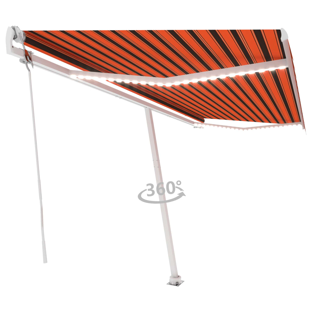 Vidaxl Luifel Automatique avec capteur de vent LED 500x300 cm Brun orange