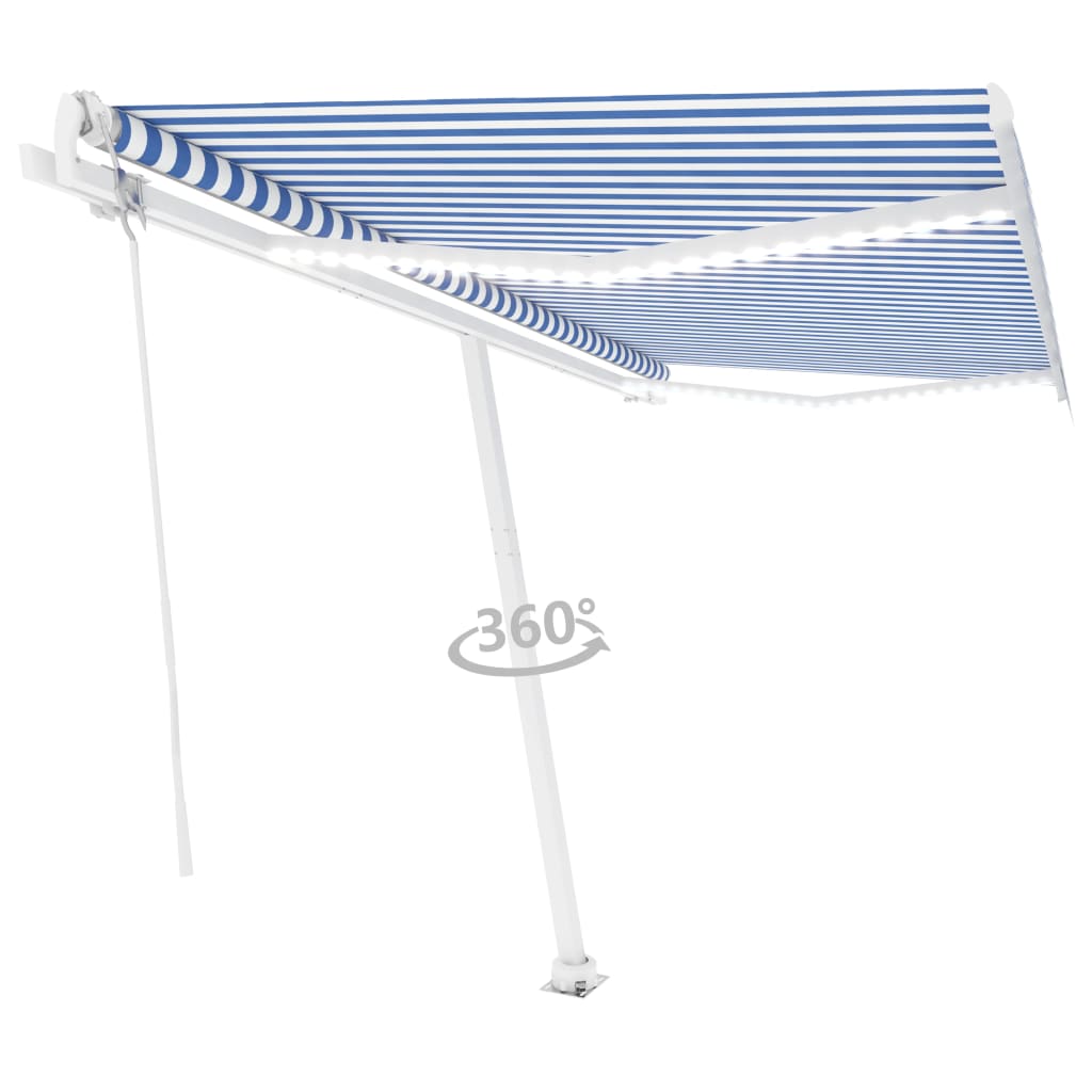 Vidaxl luifel automatique avec led et capteur de vent 450x350 cm blanc bleu
