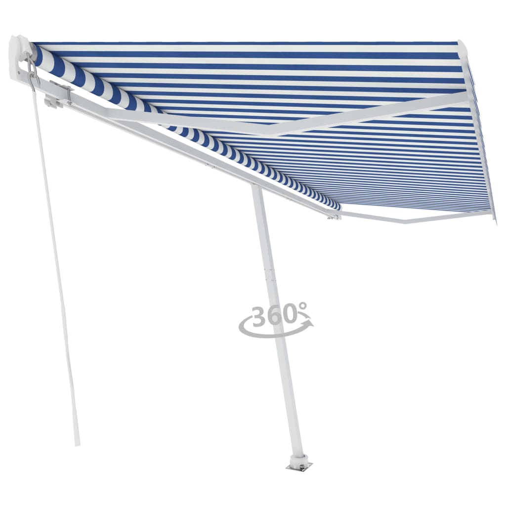 Vidaxl Luifel détaché étend manuellement 500x350 cm bleu et blanc