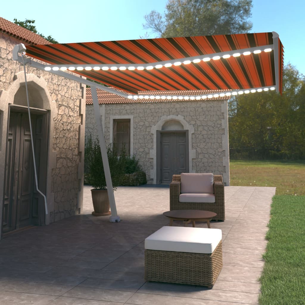 Vidaxl Luifel extensible manuellement avec LED 500x350 cm orange et marron