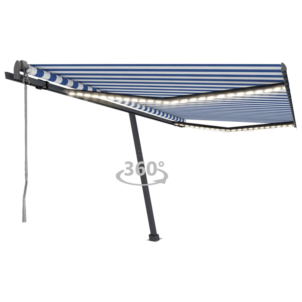 Vidaxl Luifel Automatique avec led et capteur de vent 400x300cm bleu et blanc