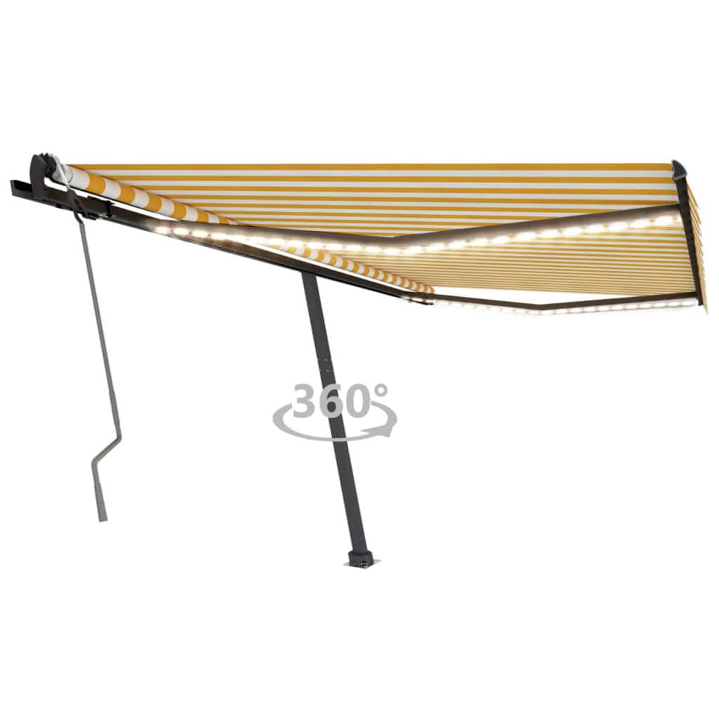Vidaxl Luifel extensible manuellement avec LED 450x300 cm jaune et blanc