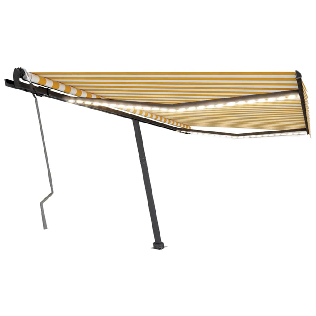 Vidaxl Luifel extensible manuellement avec LED 450x300 cm jaune et blanc