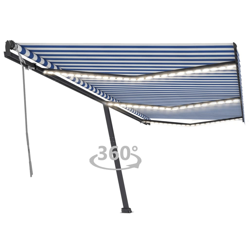 Vidaxl Luifel extensible manuellement avec LED 600x300 cm bleu et blanc