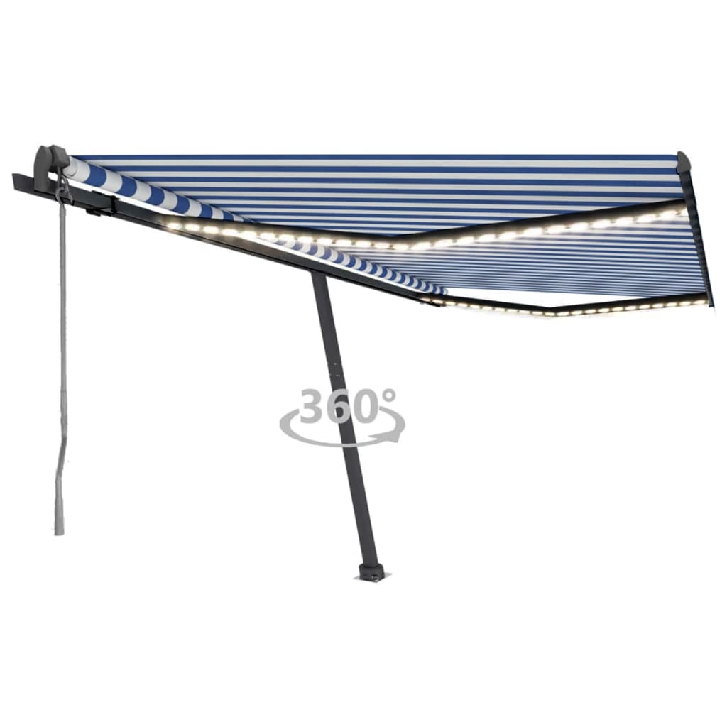 Vidaxl luifel automatique avec led et capteur de vent 450x350 cm blanc bleu