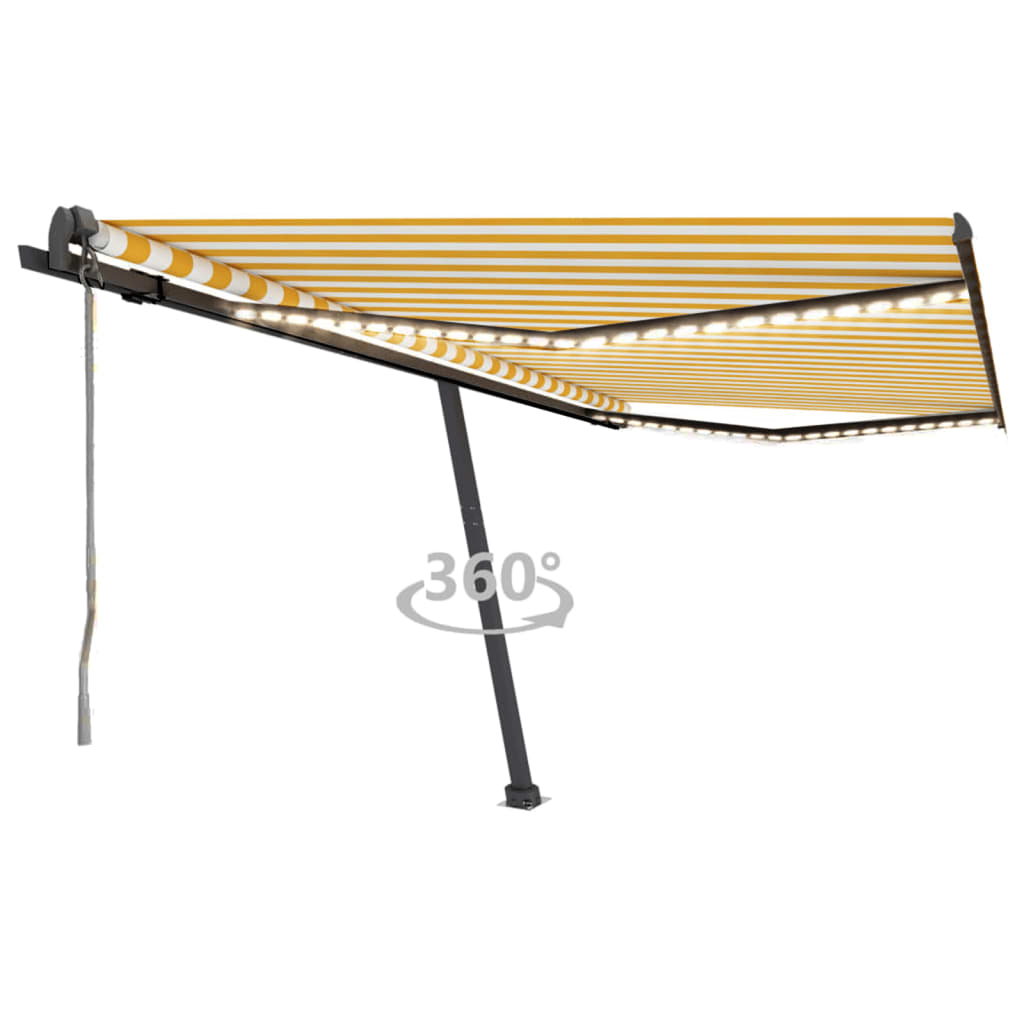 Vidaxl luifel automatique avec led et capteur de vent 450x350 cm blanc jaune