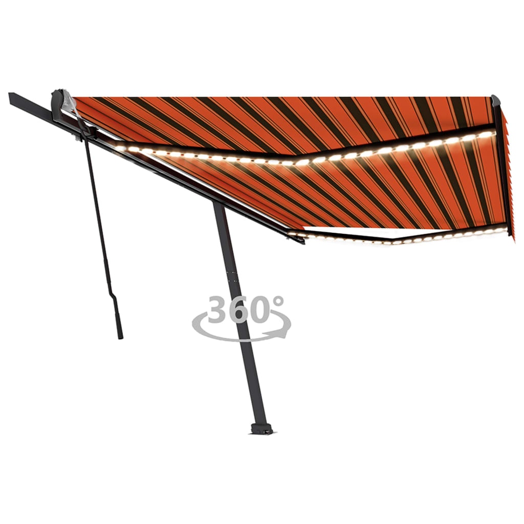 Vidaxl Luifel extensible manuellement avec LED 500x350 cm orange et marron