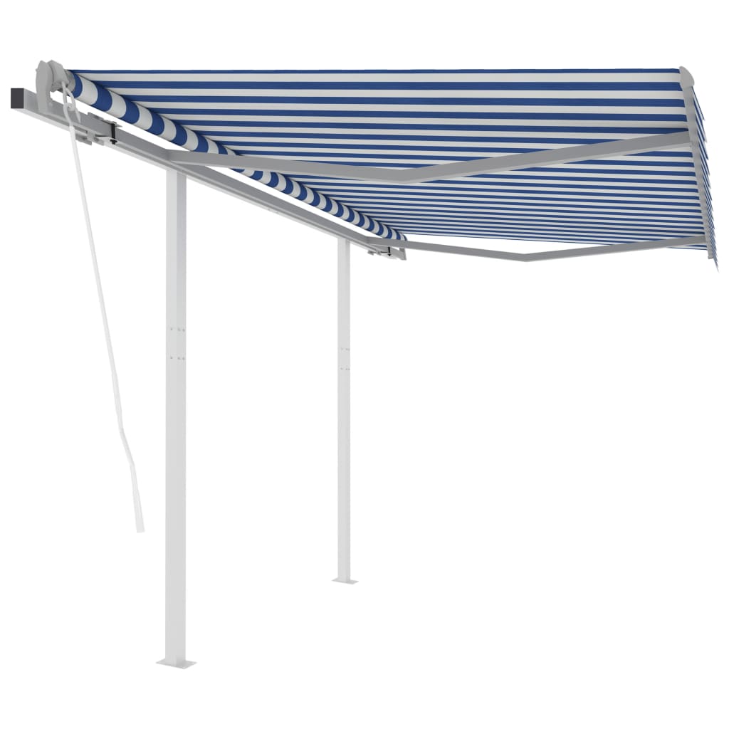Vidaxl Luifel a automatiquement extensible avec des poteaux 3x2,5 m bleu et blanc