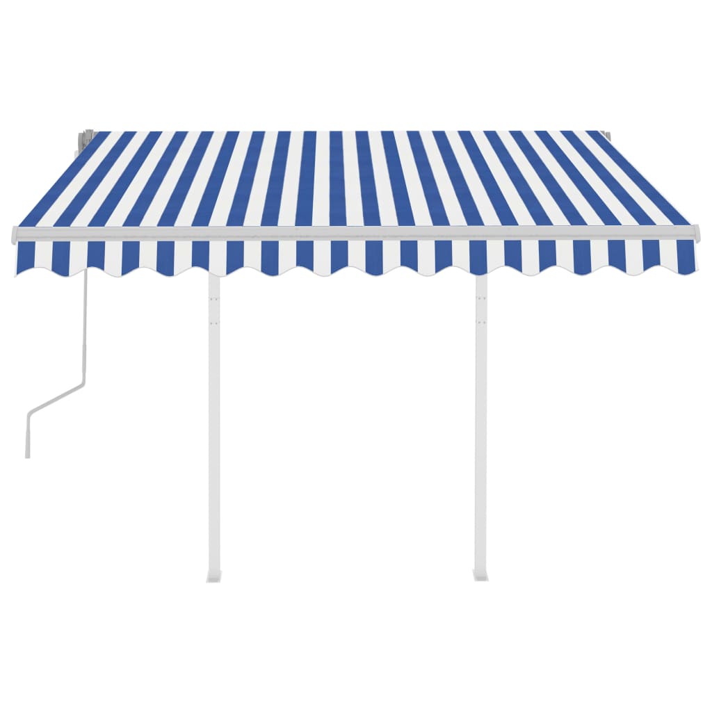 Vidaxl Luifel extensible manuellement avec des poteaux de 3,5 x 2,5 m bleu et blanc