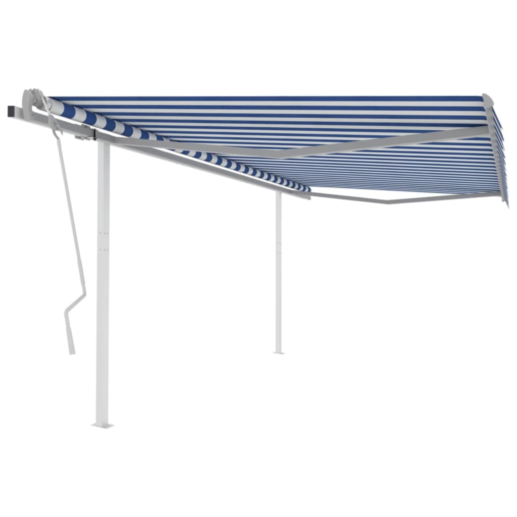 Vidaxl Luifel extensible manuellement avec des poteaux 4,5x3 m bleu et blanc