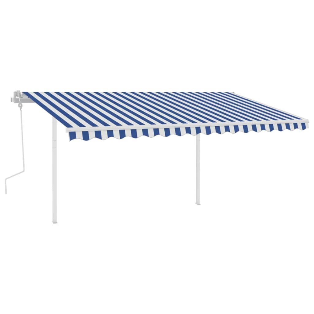 Vidaxl Luifel extensible manuellement avec des poteaux 4,5x3 m bleu et blanc
