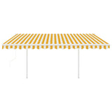 Vidaxl Luifel est automatiquement extensible avec des poteaux 4,5x3 m jaune et blanc