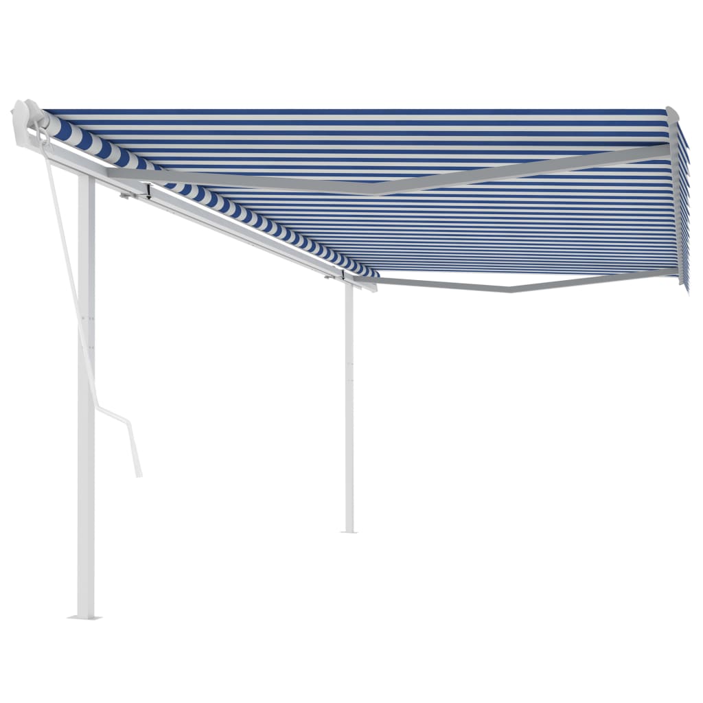 Vidaxl Luifel a automatiquement extensible avec des poteaux de 5x3 m bleu et blanc