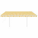 Vidaxl luifel extensible manuellement avec des poteaux 4x3,5 m jaune et blanc