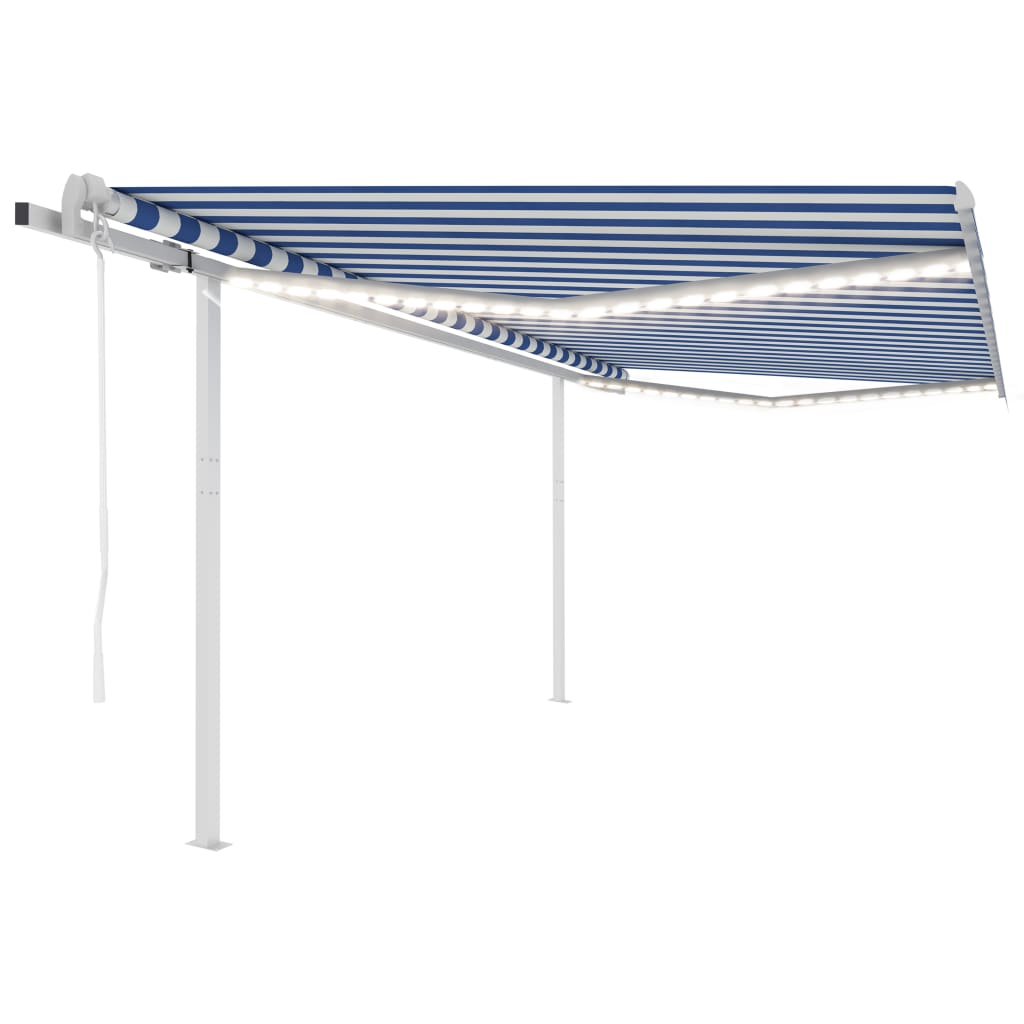 Vidaxl Luifel automatique avec led et capteur de vent 4x3,5 m bleu et blanc