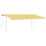 Vidaxl luifel extensible manuellement avec des poteaux 5x3,5 m jaune et blanc