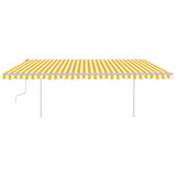 Vidaxl luifel extensible manuellement avec des poteaux 5x3,5 m jaune et blanc