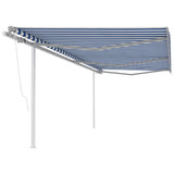 Vidaxl Luifel est automatiquement extensible avec des poteaux 6x3,5 m bleu et blanc