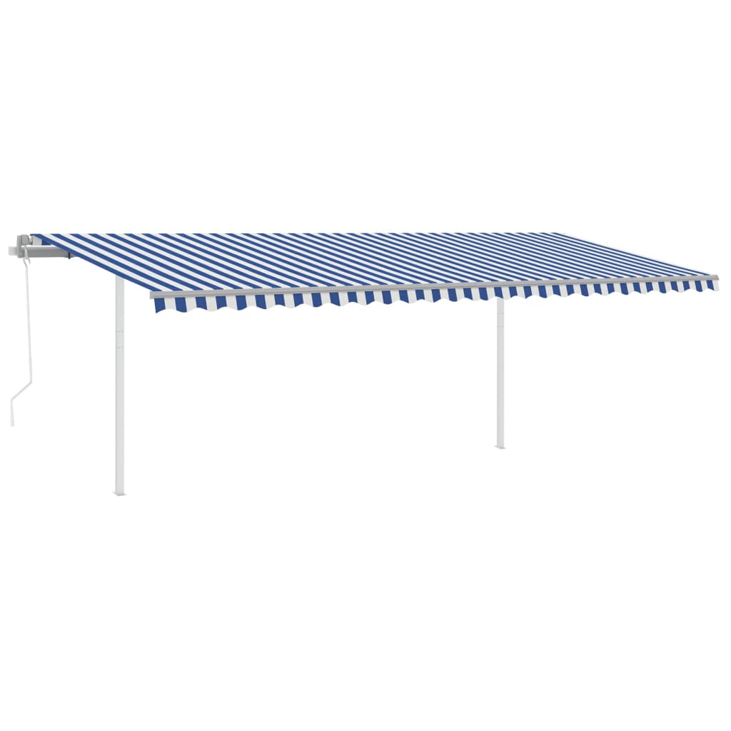 Vidaxl Luifel est automatiquement extensible avec des poteaux 6x3,5 m bleu et blanc