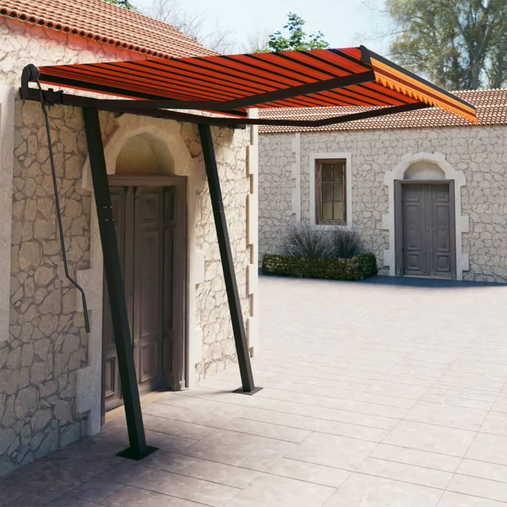 Vidaxl Luifel a automatiquement extensible avec des poteaux 3x2,5 m orange brun
