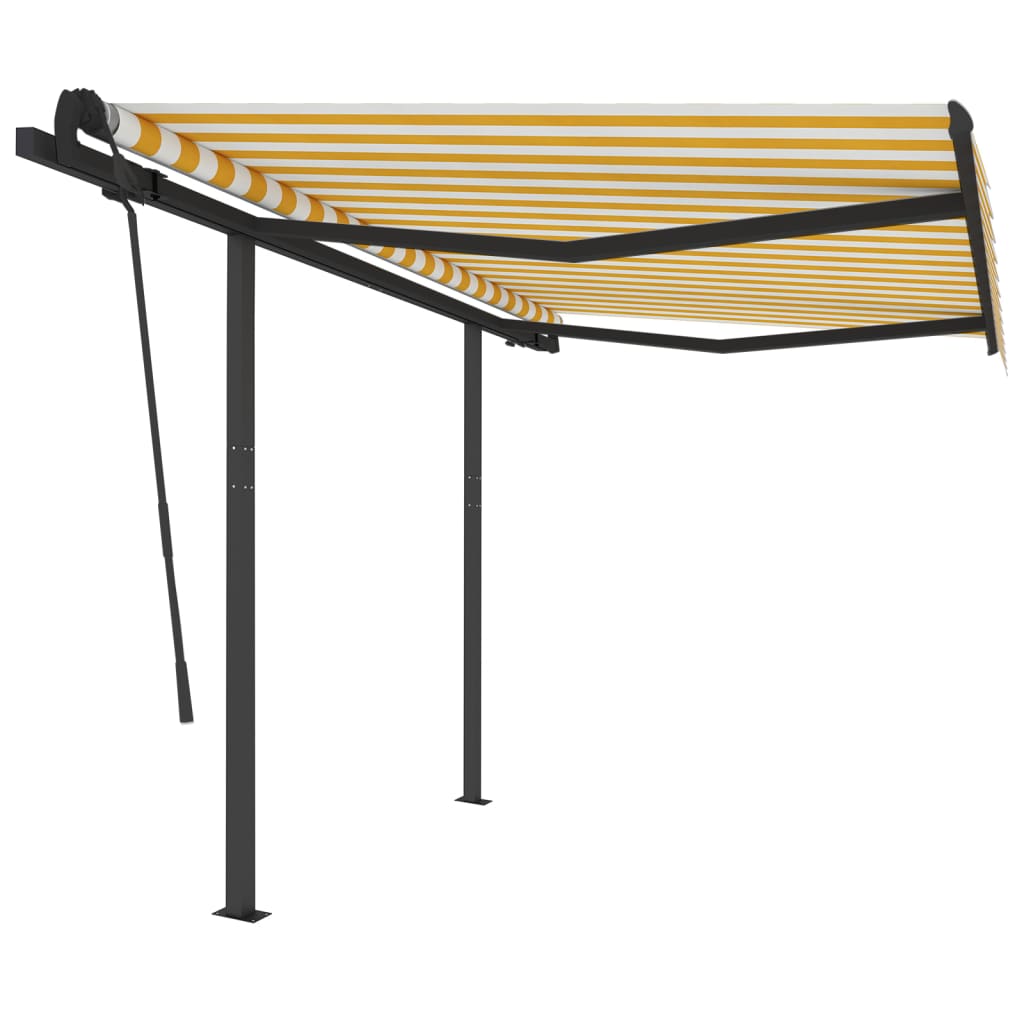 Vidaxl Luifel extensible manuellement avec des poteaux de 3,5 x 2,5 m jaune et blanc