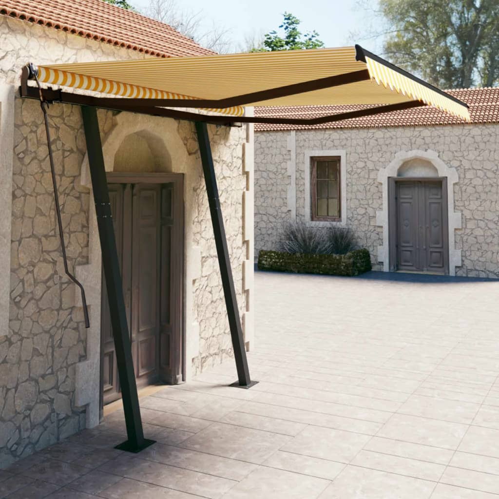 Vidaxl Luifel extensible manuellement avec des poteaux de 3,5 x 2,5 m jaune et blanc