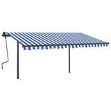 VidaXL Auvent extensible manuellement avec poteaux 4x3 m bleu et blanc