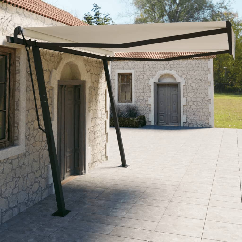 VidaXL Auvent extensible manuellement avec poteaux 4x3 m couleur crème