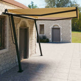 VidaXL Auvent extensible manuellement avec poteaux 4x3 m jaune et blanc