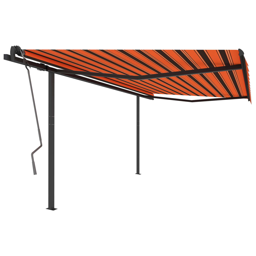 Auvent VidaXL extensible manuellement avec poteaux 4x3 m orange et marron