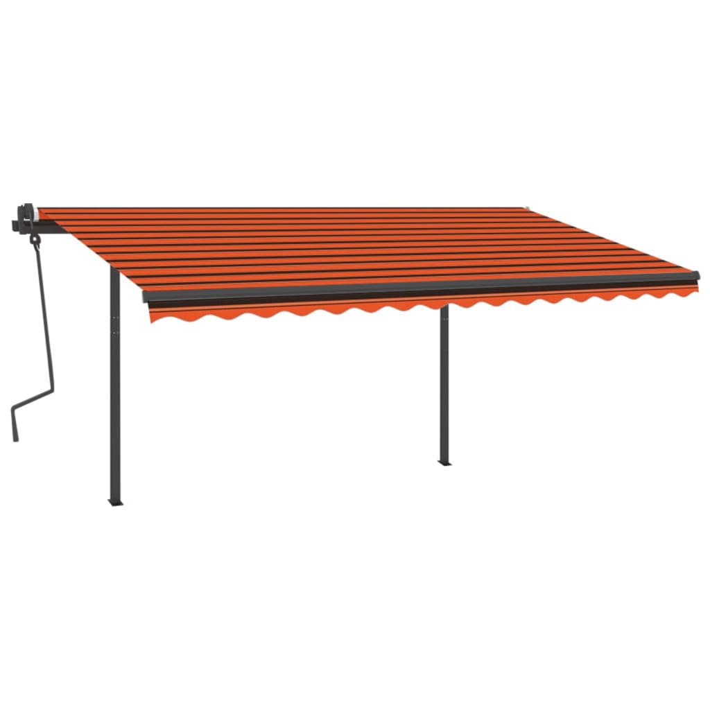 Auvent VidaXL extensible manuellement avec poteaux 4x3 m orange et marron