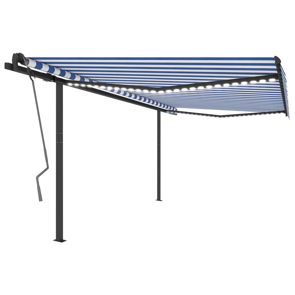 VidaXL Auvent automatique avec LED et capteur de vent 4x3 m bleu et blanc