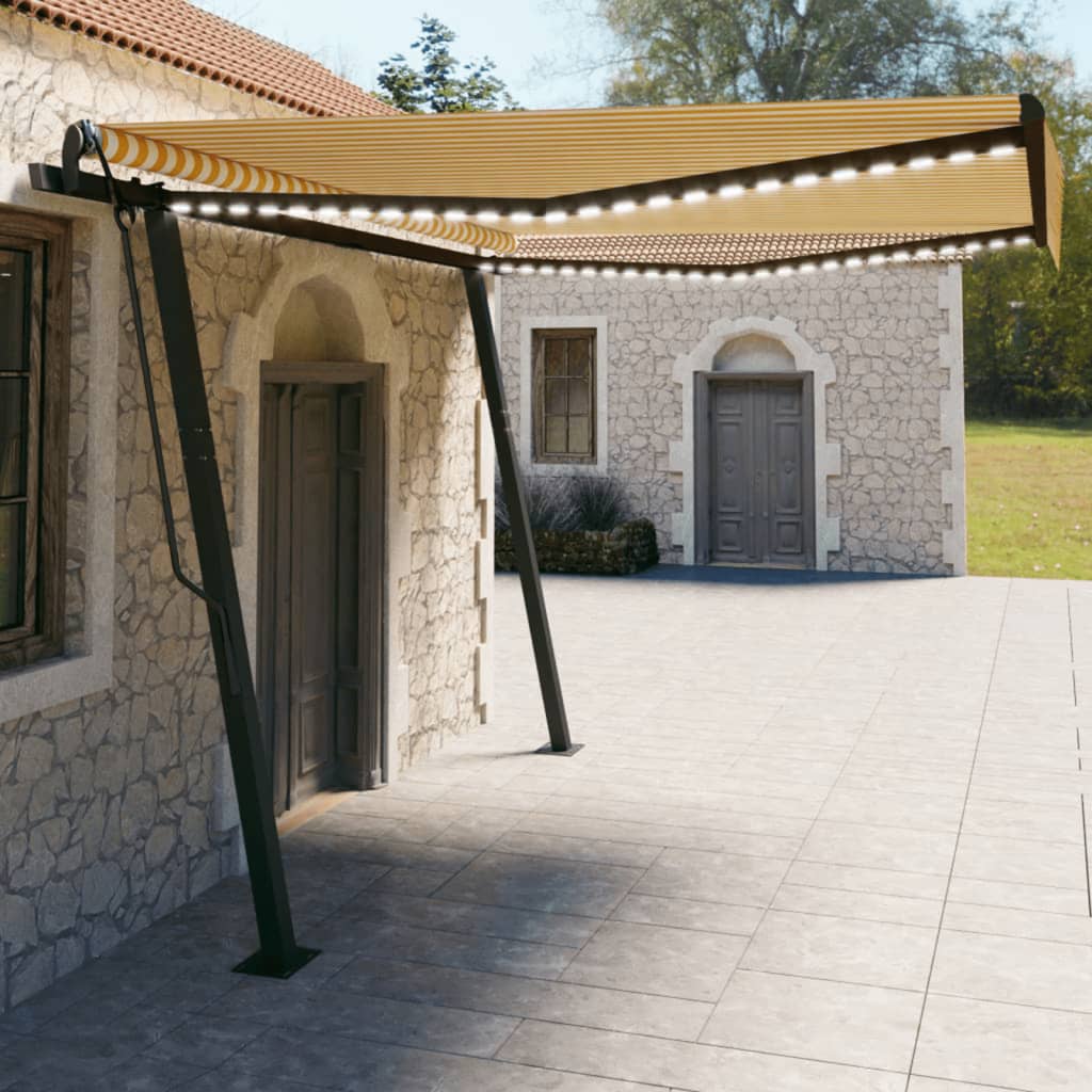 VidaXL Auvent automatique avec LED et capteur de vent 4x3 m jaune et blanc