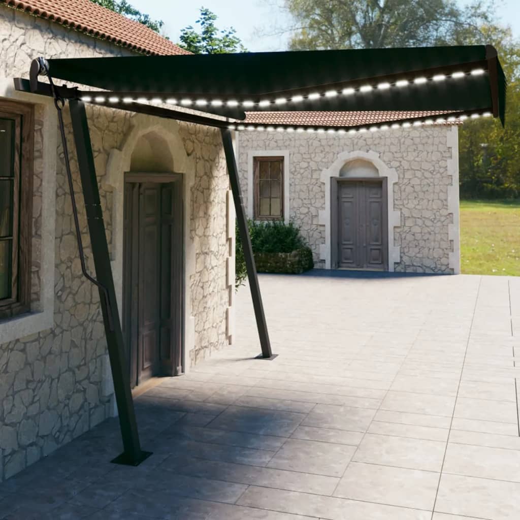 VidaXL Auvent automatique avec LED et capteur de vent 4x3 m anthracite
