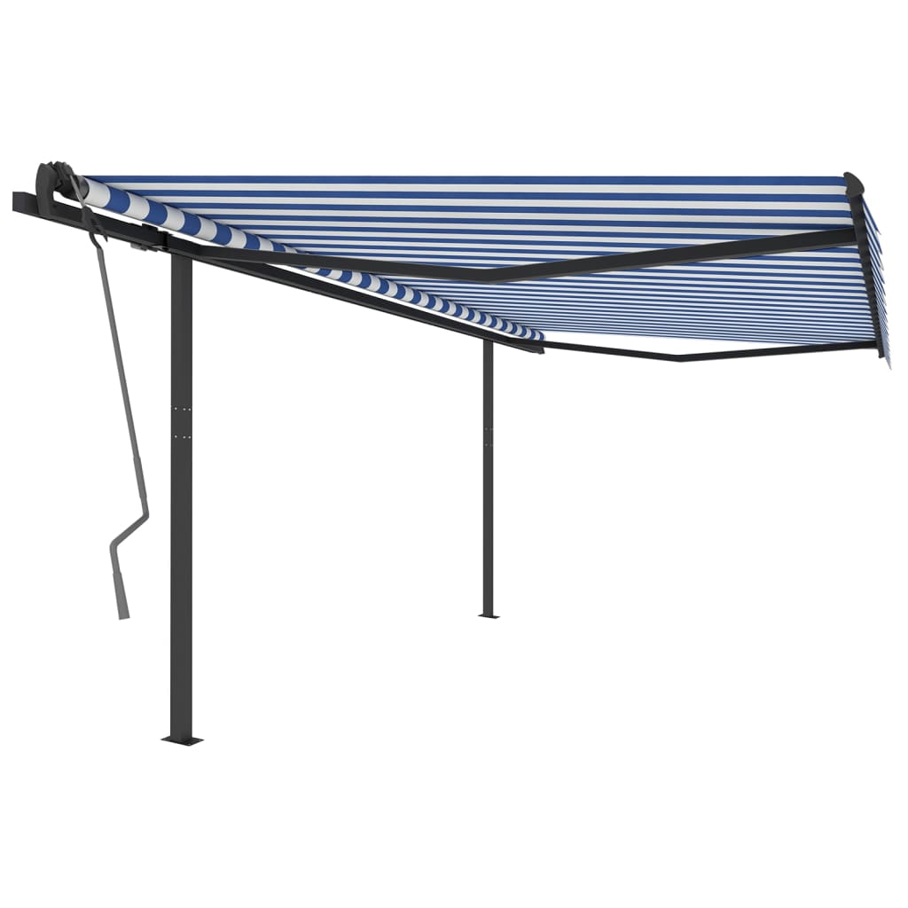 Auvent VidaXL extensible automatiquement avec poteaux 4,5x3 m bleu et blanc